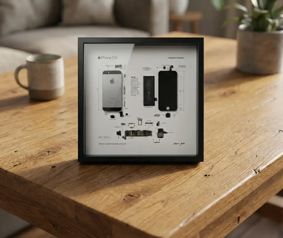 IFrameart teardown iphone S5 framed op tafel