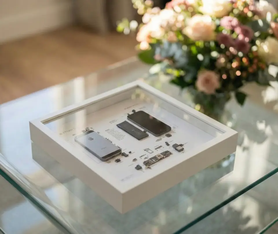 IFrameart teardown iphone S5 framediFrameart teardown iphone S5 framed wit op tafel